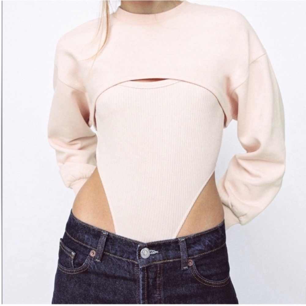 Zara, Arm Warmer Sweatshirt, Light Pink, Size Medium